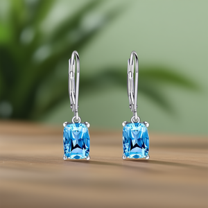 Orecchini Pendenti E4359 con Smeraldo Verde Taglio Smeraldo, Montatura a Griffe in Lega di Zinco, Gioielli Classici da Donna, Idea Regalo - Product Image 2