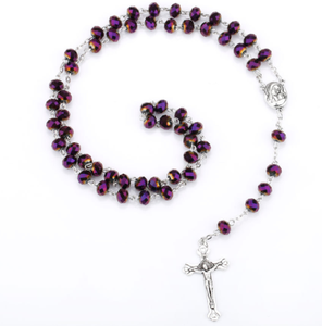 2023년 핫셀 로사리오 8*6mm 유리 컷 페이스 크리스탈 예수 십자가 그리스도 마리아 스톡 로사리오 목걸이 - Product Image 5