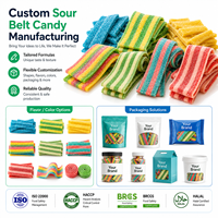 Bande de bonbons gélifiés acidulés arc-en-ciel colorés, saveur fruitée, vente en gros, bonbons en vrac, usine personnalisée OEM ODM Halal, offre spéciale