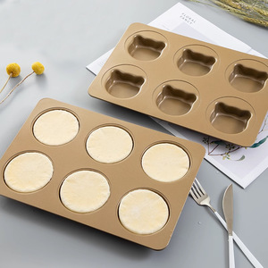 6 Cavity Muffin Pan With Lid Hamburger Bun Mold Round Carbon Steel Gold Dishwasher Safe Baking Pan For Home Use - Product Image 2