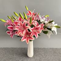 Flor Artificial de Lirio de Doble Pétalo Impresa en 3D, 4 Flores y 2 Capullos en Tonos Primaverales, en Stock para Decoración de Bodas y Hogar
