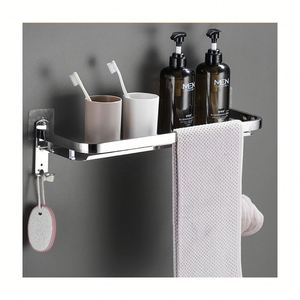 Bathroom Brushed Nickel Towel Racks Shelf Multi Holder Stainless Steel Towel Hanger <b>Storage</b> with Towel Bar - Product Image 1