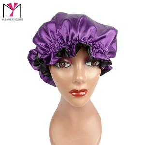 Muyang Customize Satin <b>Bonnet</b> Purple With Black Decorative Border 54-56cm For Women Home Use - Product Image 1