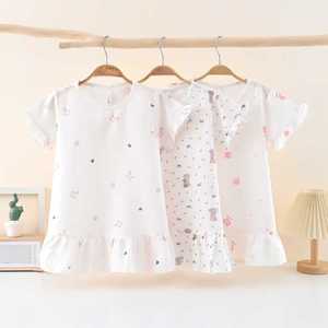 <span class=keywords><strong>Camicia</strong></span> <span class=keywords><strong>da</strong></span> <span class=keywords><strong>Notte</strong></span> Estiva per Ragazze in 100% <span class=keywords><strong>Cotone</strong></span> Morbido con Stampa Floreale e Polsini in Pizzo, Traspirante - Product Image 2