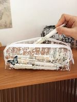 Étui à crayons en plastique transparent PVC de grande capacité, motif de dessin animé mignon, sac de maquillage, pour les élèves du primaire, utilisation au bureau