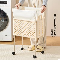 Panier à linge pliable en plastique Vante, sans pliage, avec roulettes et roulettes pivotantes, style minimaliste pour la salle de bain