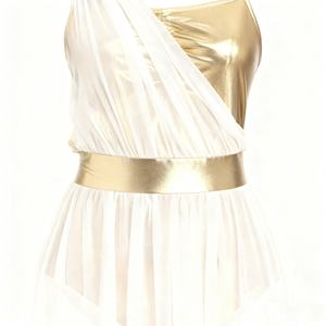 Vennystyle Nouvelle tenue de <span class=keywords><strong>danse</strong></span> Lyric22 moderne blanche et dorée pour adultes Spectacle sur scène Spandex/Nylon <span class=keywords><strong>Justaucorps</strong></span> Jupe - Product Image 3
