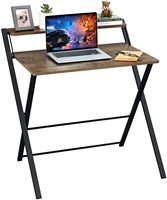 Bureau d'ordinateur pliable noir moderne simple à 2 niveaux de petite taille de 27 pouces avec étagère