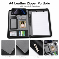 Portafolio de Cuero A4 con Cierre, Calculadora, Soporte para Teléfono y Portapapeles, Personalizable con Logotipo, Bolsa de Documentos Ejecutiva de PU Encerado Premium, Venta al Por Mayor