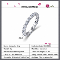 Bague Éternité Complète en Argent Sterling 925 avec Moissanite Ronde Taillée, Plaqué Or Vermeil 2 Carats, Bijoux Fins pour Femme, Vente en Gros OEM ODM, Idéal Cadeau