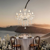 Lustre moderne en cristal pour mariage et fête, 6 prises E14, corps chromé, suspension en verre transparent