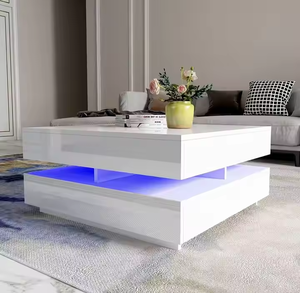 Moderno alto lucido UV bianco <span class=keywords><strong>tavolino</strong></span> da <span class=keywords><strong>salotto</strong></span> luci LED estensibile <span class=keywords><strong>e</strong></span> convertibile pannello MDF mobili per la casa - Product Image 3