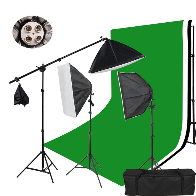 Photography Studio Video Lighting Kit Softbox Hair Light Stand Kit Background Stand Kit