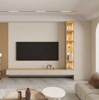 Meuble TV mural flottant moderne, armoire de rangement murale complète en bois massif crème, style minimaliste pour salon et chambre, idéal pour hôtel 65+
