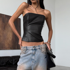 Top court sexy en cuir style punk, coupe ajustée, dos ouvert, design unique, couleur unie, polyvalent, sans bretelles, style streetwear - Product Image 5