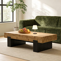 Table longue vintage en bois massif, table basse rectangulaire simple en rondins de bois pour petit salon
