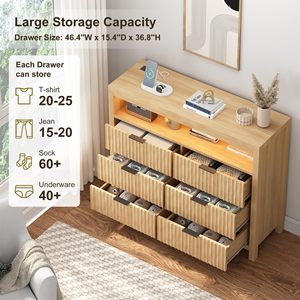 Amanecer acanalado 6 cajones tocador luces LED moderno minimalista Boho estación de carga pecho sala de estar dormitorio toma de corriente - Product Image 4