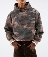 Sweat-shirts tactiques déchirés à capuche pour hommes, tendance, en coton texturé, imprimé camouflage, avec logo, style décontracté