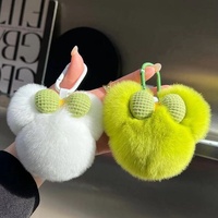 Porte-clés de voiture en peluche fait main, motif tête de Mickey avec nœud en fourrure de lapin Rex, mignon style dessin animé, pendentif pour sac, jouet, décoration, cadeau