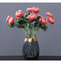 Rangkaian Bunga Ranunculus Peony Kecil Berkepala Dua Buatan untuk Dekorasi Rumah, Pernikahan, Hotel, dan Alat Peraga Fotografi