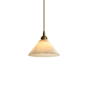 Lustre en marbre à tête unique tout en cuivre, LED, hauteur réglable, luminaire suspendu de luxe pour table à manger, chambre à coucher, taille moyenne - Product Image 1