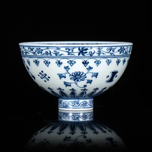 Jingdezhen Handmade Tangled Flowers Chicken Heart Cup Blue And White Porcelain Teacup Chinese Style Ceramic Kung Fu Tea Cup