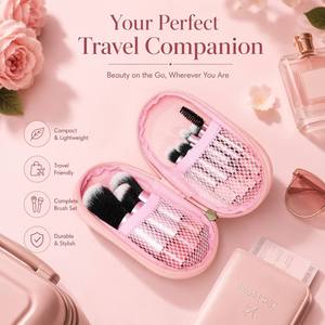 Juego de Brochas de Maquillaje Veganas Personalizadas de 10 Piezas, Portátiles, Lindas, de Lujo, Color Rosa, Premium, de Viaje, Sintéticas, Profesionales, Mini, con Estuche de PU - Product Image 3