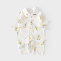 Mameluco de Gasa para Bebé, Ultrafino, de Verano, de Manga Larga, con Cuello Blanco, para Recién Nacidos