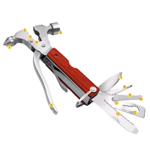 Car Escape Tool Multi-functional Hammer With Glass Cutter And Knife For Emergency Use Red Stainless Steel 165mm - Product Image 1