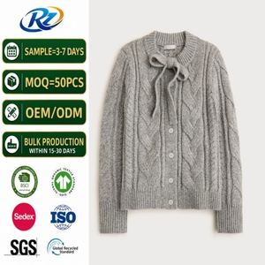 Cardigan in Lana da <span class=keywords><strong>Donna</strong></span> con Colletto a Fiocco e Bottoni, Maglione Casual Lavorato a Maglia per <span class=keywords><strong>Autunno</strong></span> e <span class=keywords><strong>Inverno</strong></span> - Product Image 1