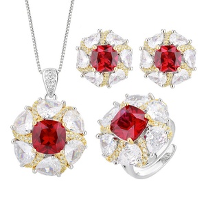 Fashion Eco-friendly Copper Gold Plated 10-8MM Red Color Cubic Zirconia Temperament Pendant Necklace and <b>Earring</b> <b>Set</b> for Women - Product Image 1