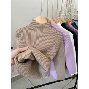 Tongxingyuan Girls Sweater Half High Neck Solid Color Cotton Knitwear Autumn Winter <b>Base</b> <b>Layer</b> Top - Product Image 3