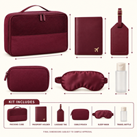 Kit d'organisation de voyage d'affaires personnalisé avec logo, comprenant un porte-passeport cubique, une étiquette de bagage, une pochette pour câbles, un masque de sommeil et une bouteille – Fournisseur d'entreprise