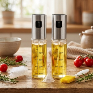 Juego de 4 Botellas de Spray de Vidrio Reutilizables de 100 ml con Pulverizador de Acero Inoxidable para Aceite de Oliva, Dispensador de Aceite para Cocinar - Product Image 1