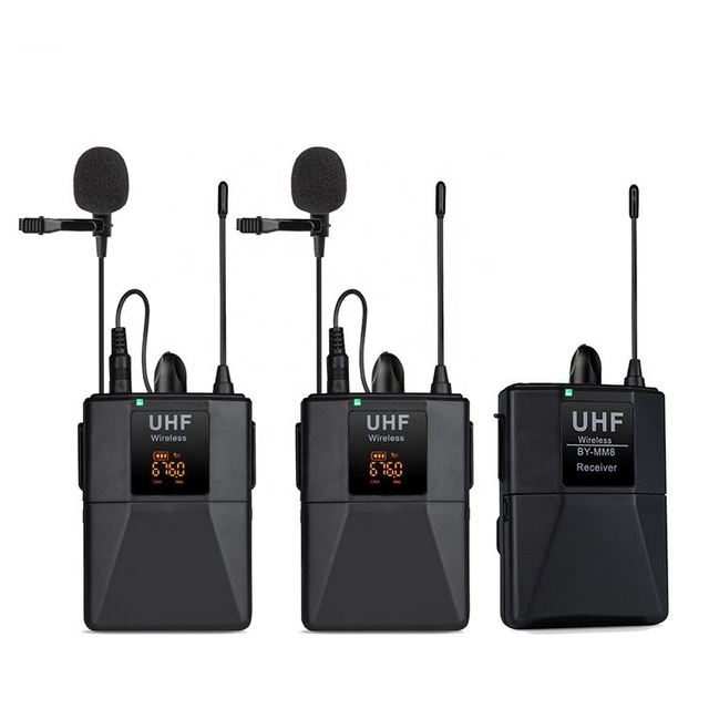 UHF Wireless Lavalier Microphone With 2 Channel Two Transmitter Clip Lapel Mic for Camera Phone Laptop Recording