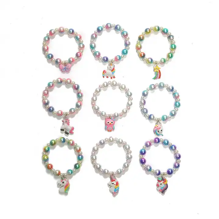 Children's Bracelet Set, Girls Dress Up Jewelry, Rainbow Stretchy Bead  Bracelets Pink Love Bracelet, Girls Costume Jewelry Set