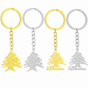 Fabricant Plaqué Or 18K Drapeau du Liban Inspiration Porte-clés Charme Acier Inoxydable Émail Carte Libanaise Pendentif Porte-clés - Product Image 1