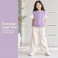 Gilet pull sans manches en tricot torsadé lilas pour petites filles, avec ourlet côtelé, idéal pour l'automne et les superpositions