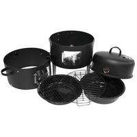 Barbecue fumoir et grill 3 en 1 - Noir - C/w - Thermostat intégré - Barbecue vertical à charbon de bois à 3 niveaux