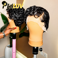 Perruque Courte Bouclée Pixie Cut en Cheveux Humains, Lace Frontale, Cheveux Brésiliens Remy, Perruques en Cheveux Humains pour Femmes Noires, Perruques Lace Frontale Dégradées Sans Colle