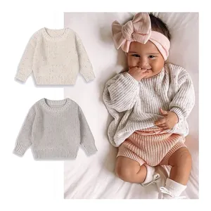 Custom 100% Cotton Autumn Toddlers Kids Pullover Jumper Baby Children Boys Girl Chunky Knitted Newborn Baby Infant Sweater