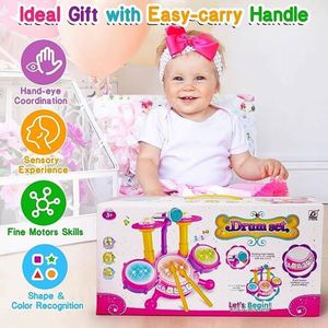 Electronic Musical Instruments Toys With 2 Sticks,Beats Flash Light and Adjustable Microphone for Kids <b>Drum</b> Set - Product Image 6