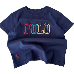 T-shirt casual in cotone a maniche corte per bambini, nuova collezione estiva, top alla moda con lettere ricamate per maschietti e femminucce, maglietta sottile per neonati - Product Image 5