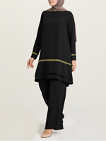 Tenue islamique pour femmes, tunique à manches longues et sequins, ensemble de pantalons à jambes larges, caftan de Dubaï, hijab turc musulman, vêtements pour femmes