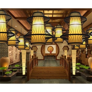 Lámpara colgante de estilo chino, tipo pagoda, con tejido de bambú rojo, luz LED para restaurante, bar, KTV, lámpara colgante de una sola cabeza, E27, con interruptor de control. - Product Image 3