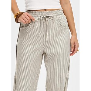 Womens Striped Wide Leg Pants High Waist Elastic <b>Drawstring</b> Casual Breathable Lounge <b>Trousers</b> With Pockets Summer Style - Product Image 2
