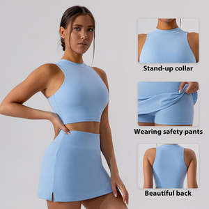 Pure Color Tight Wrap Hip <b>Short</b> Skirt Set Tank Top <b>Slim</b> Fit Sports and Casual Set for Women - Product Image 3