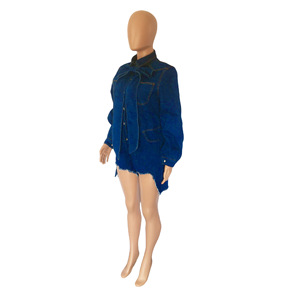 ชุดรอมเปอร์ผ้ายีนส์แขนพองผูกโบว์สีทึบขนาดพลัสไซส์ - Product Image 5