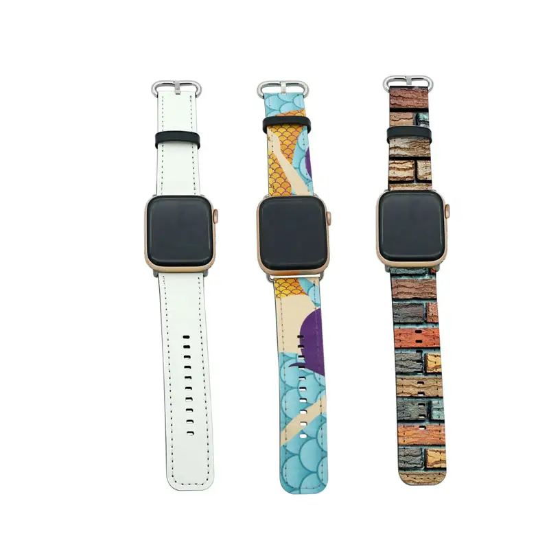 Custom Design Watch Men Wrist 44 mm Sublimation IMD PU Leather Watch Straps For Apple iWatch 4 5 Smart Watch Bands