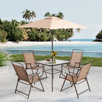 Ensemble de mobilier de jardin pliant en acier Teslin pour 6 personnes avec parasol, idéal pour l'extérieur et les terrasses – Vente en gros